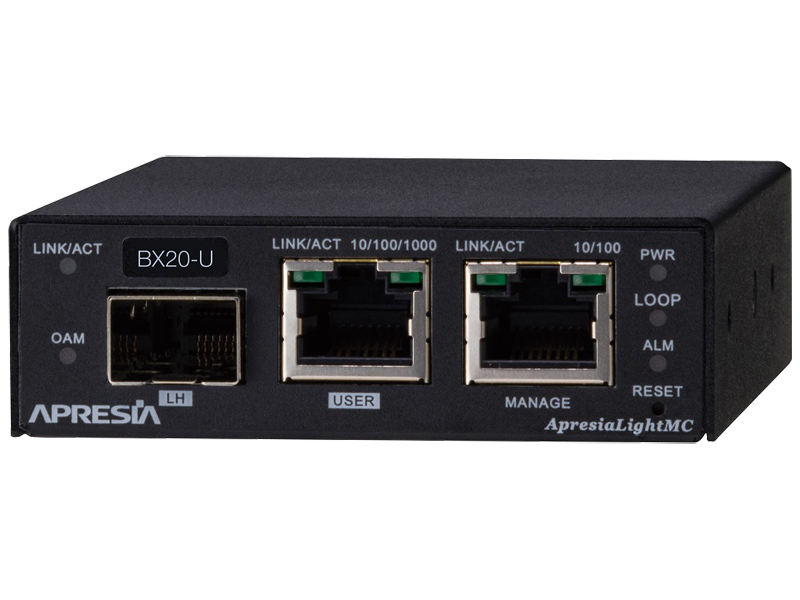 ApresiaLightMC-BX20U SNMP管理機能付メディアコンバーター 10/100/1000M、SMF1芯、最大20km伝送