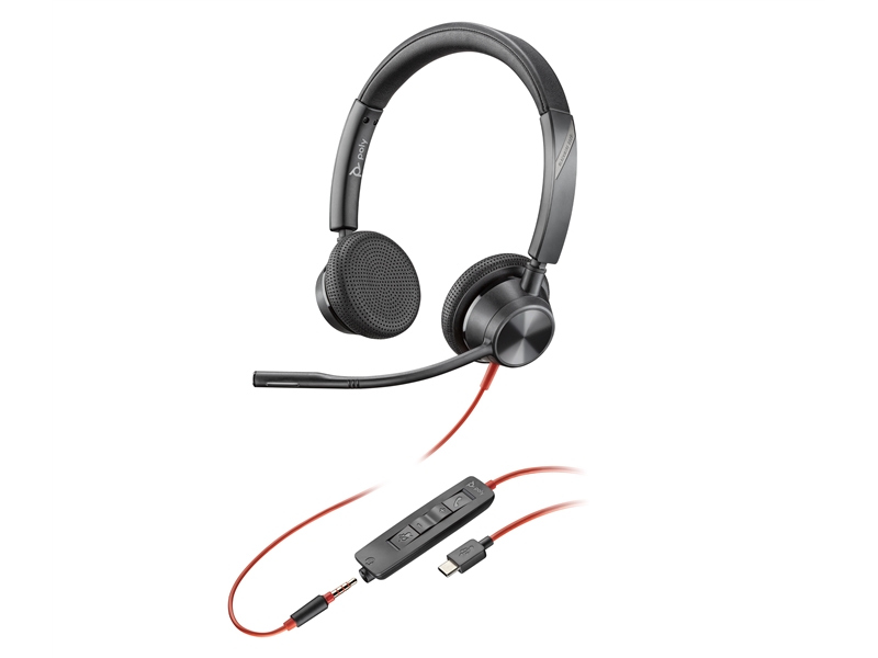 Poly Blackwire 3325 USB-C 両耳 有線モデル ノイズキャンセリングマイク搭載 レザレットイヤークッション 3.5mmジャック対応