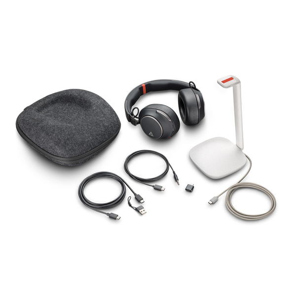 Poly Voyager Surround 85 USB-C+USB-A 変換アダプタ付/充電スタンド付 両耳 ワイヤレスモデル ノイズキャンセリングマイク搭載