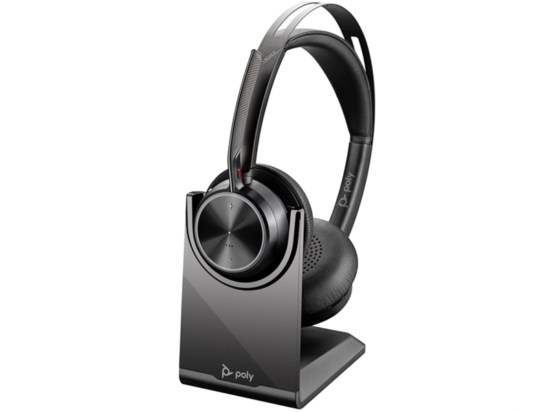 Poly Voyager Focus 2 USB-Cドングル付 +USB-A 変換アダプタ付 充電スタンド付 両耳 ワイヤレスモデル ノイズキャンセリングマイク搭載