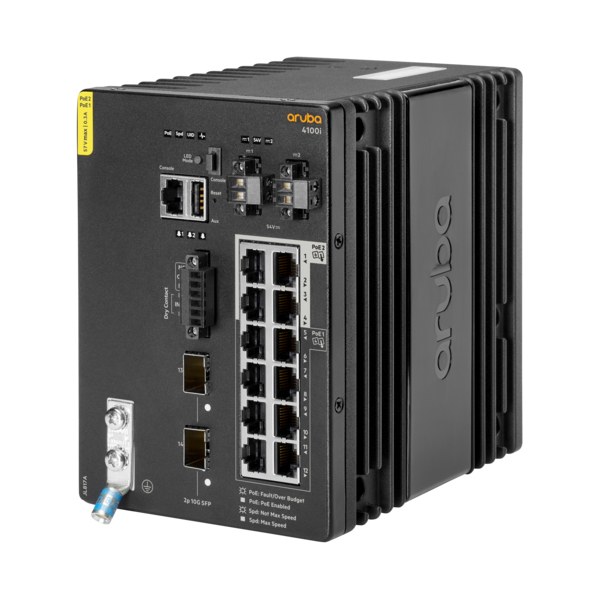 HPE Aruba Networking CX 4100i 12G (8 Class4 PoE and 4 Class6 PoE) 2SFP+ DIN Mount Switch