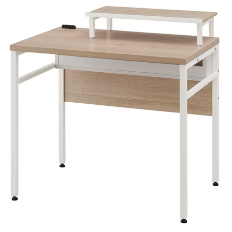 ケーブル収納デスク モニター台付 ライトナチュラル/ホワイト