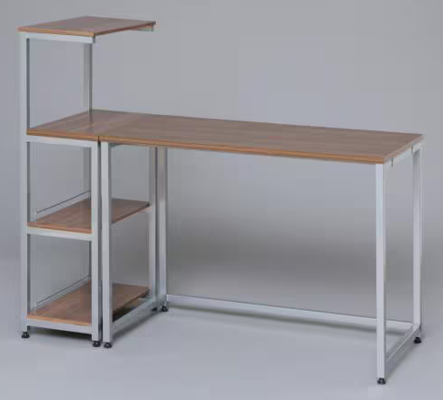 フリーデスク ラック付き ブラウン/シルバー