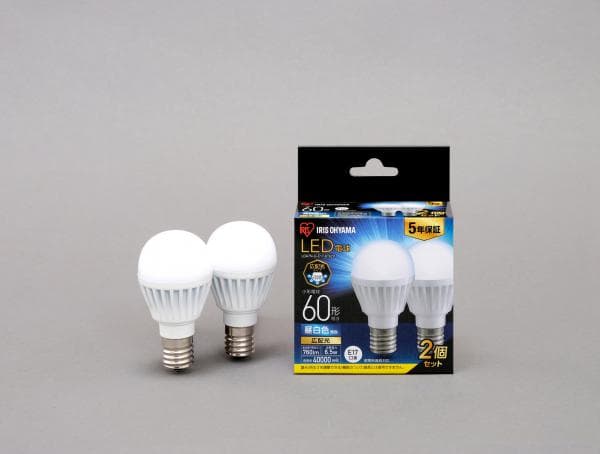 LED電球 E17 広配光 60形相当 昼白色 2個セット