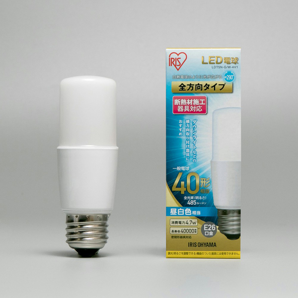 LED電球 E26 T形 40形相当 昼白色