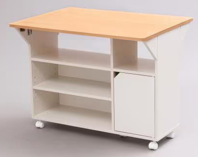 扉付きキッチンワゴン ビーチ/ホワイト