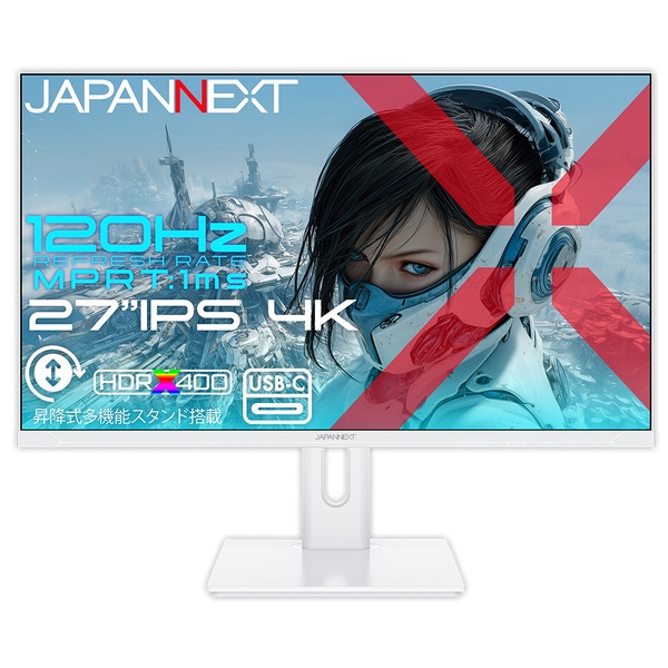 ゲーミング液晶ディスプレイ 27型/3840×2160/HDMI×2、DP×1、USB-C×1/ホワイト/スピーカー有/2年保証