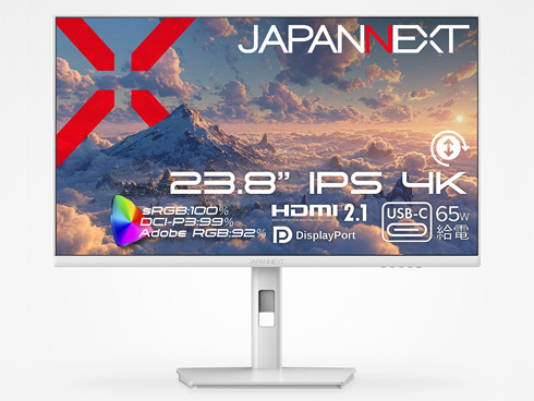 液晶ディスプレイ 23.8型/3840×2160/HDMI×1、DP×1、USB-C×1/ホワイト/スピーカー有/2年保証