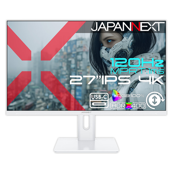 ゲーミング液晶ディスプレイ 27型/3840×2160/HDMI×2、DP×1、USB-C×1/ホワイト/スピーカー有/2年保証