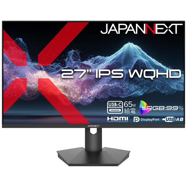 液晶ディスプレイ 27型/2560×1440/HDMI×1、DP×1、USB-C×1/ブラック/スピーカー有/2年保証