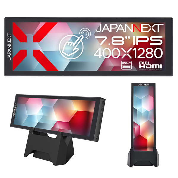 タッチパネル液晶ディスプレイ 7.8型/400×1280/miniHDMI×1、USB-C×1/ブラック/スピーカー無/2年保証