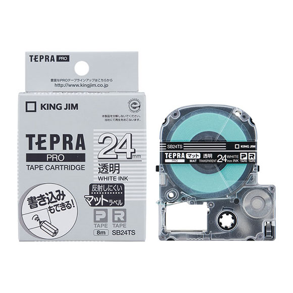 「テプラ」PROテープカートリッジ マットラベル（透明） 白文字 24mm