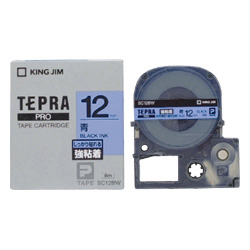 テプラPROテープカートリッジ 強粘着ラベル 青テープ/黒文字 12mm