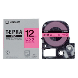 テプラPROテープカートリッジ カラーラベル（パステル） ピンク/黒文字 12mm