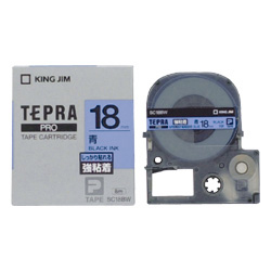 テプラPROテープカートリッジ 強粘着ラベル 青テープ/黒文字 18mm