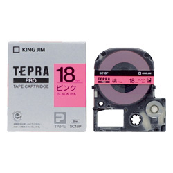 テプラPROテープカートリッジ カラーラベル（パステル） ピンク/黒文字 18mm