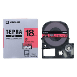 テプラPROテープカートリッジ 強粘着ラベル 赤テープ/黒文字 18mm