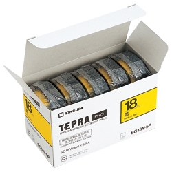 テプラPROテープカートリッジ エコパック（5個入り）カラーラベル 黄テープ/黒文字 18mm