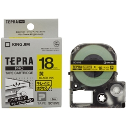 テプラPROテープカートリッジ キレイにはがせるラベル 黄テープ/黒文字 18mm