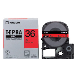 テプラPROテープカートリッジ カラーラベル（パステル） 赤テープ/黒文字 36mm