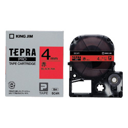 テプラPROテープカートリッジ カラーラベル（パステル） 赤テープ/黒文字 4mm