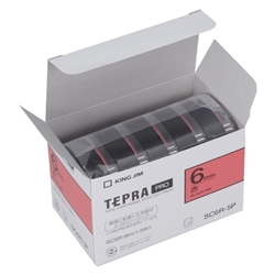 テプラPROテープカートリッジ エコパック（5個入り）カラーラベル 赤テープ/黒文字 6mm