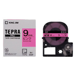 テプラPROテープカートリッジ カラーラベル（パステル） ピンク/黒文字 9mm