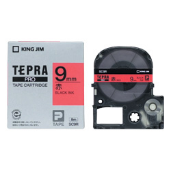 テプラPROテープカートリッジ カラーラベル（パステル） 赤テープ/黒文字 9mm