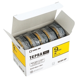 テプラPROテープカートリッジ エコパック（5個入り）カラーラベル 黄テープ/黒文字 9mm