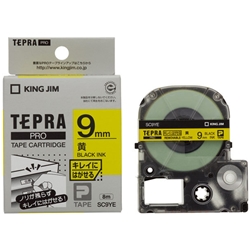 テプラPROテープカートリッジ キレイにはがせるラベル 黄テープ/黒文字 9mm