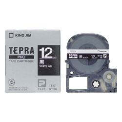 テプラPROテープカートリッジ カラーラベル（ビビッド） 黒テープ/白文字 12mm