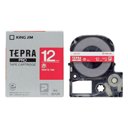 テプラPROテープカートリッジ カラーラベル（ビビッド） 赤テープ/白文字 12mm