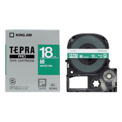 テプラPROテープカートリッジ カラーラベル（ビビッド） 緑テープ/白文字 18mm