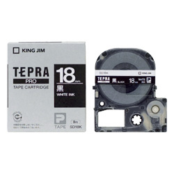 テプラPROテープカートリッジ カラーラベル（ビビッド） 黒テープ/白文字 18mm