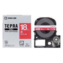 テプラPROテープカートリッジ カラーラベル（ビビッド） 赤テープ/白文字 18mm