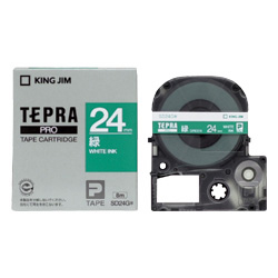 テプラPROテープカートリッジ カラーラベル（ビビッド） 緑テープ/白文字 24mm