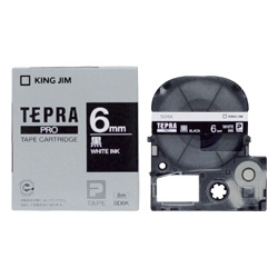 テプラPROテープカートリッジ カラーラベル（ビビッド） 黒テープ/白文字 6mm