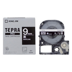 テプラPROテープカートリッジ カラーラベル（ビビッド） 黒テープ/白文字 9mm