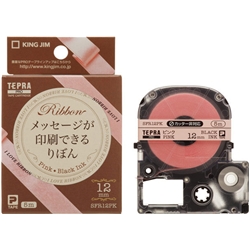 「テプラ」PROテープカートリッジ りぼん ピンク/黒文字 12mm