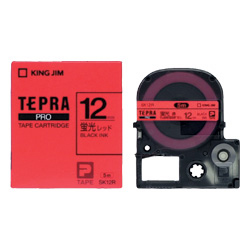 「テプラ」PROテープカートリッジ カラーラベル（蛍光色） レッド/黒文字 12mm