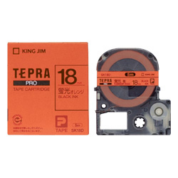 「テプラ」PROテープカートリッジ カラーラベル（蛍光色） オレンジ/黒文字 18mm