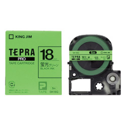 「テプラ」PROテープカートリッジ カラーラベル（蛍光色） グリーン/黒文字 18mm