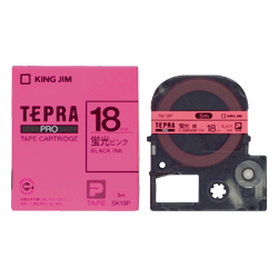 「テプラ」PROテープカートリッジ カラーラベル（蛍光色） ピンク/黒文字 18mm