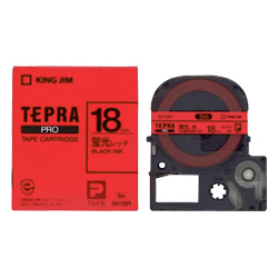 「テプラ」PROテープカートリッジ カラーラベル（蛍光色） レッド/黒文字 18mm