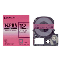 テプラPROテープカートリッジ カラーラベル（パール） 赤テープ/黒文字 12mm