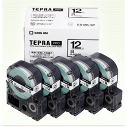 テプラPROテープカートリッジ エコパック（5個入り）白テープ/黒文字 12mm