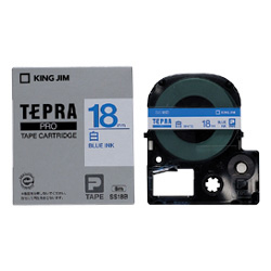 テプラPROテープカートリッジ 白テープ/青文字 18mm