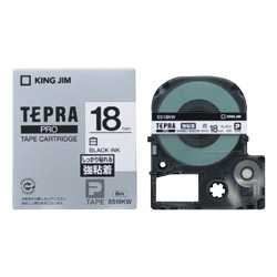 テプラPROテープカートリッジ 強粘着ラベル 白テープ/黒文字 18mm