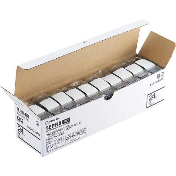 テプラPROテープカートリッジ エコパック（10個入り）白テープ/黒文字 24mm