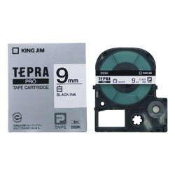 テプラPROテープカートリッジ 白テープ/黒文字 9mm